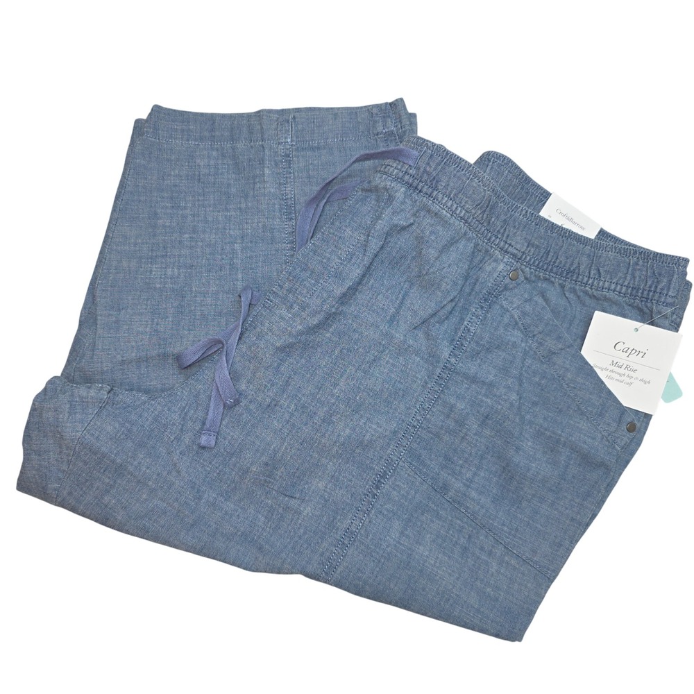 Croft&Barrow Womens 2X Blue Chambray Capri Pants Clam Diggers Comfort Waist NEW - Picture 2 of 9